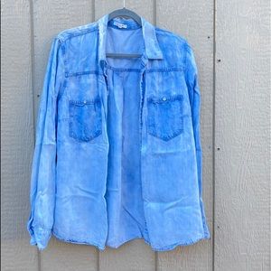 Light Blue/ Faux Denim Button-Up